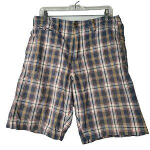 American Eagle Mens Longer Length Shorts Size 32 Gray Plaid Flat Front Casual